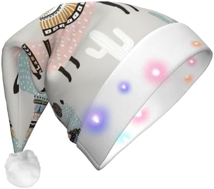 Qin Zhen Llama Cactus Print LED Christmas Hat for Adults