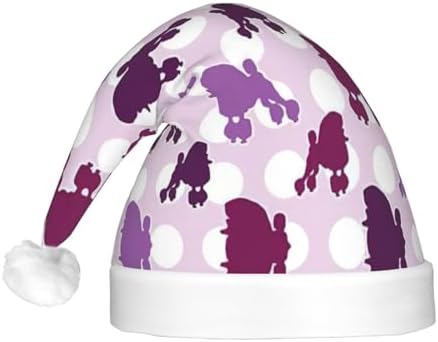 Purple Poodle Polka Dot Christmas Santa Hat for Adults