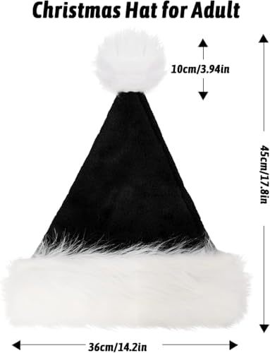 FOIMAS Black Santa Hat for Adults Plush Christmas Headwear