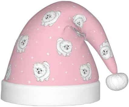 Pomeranians Puppies and Point Print Santa Hat Small Size