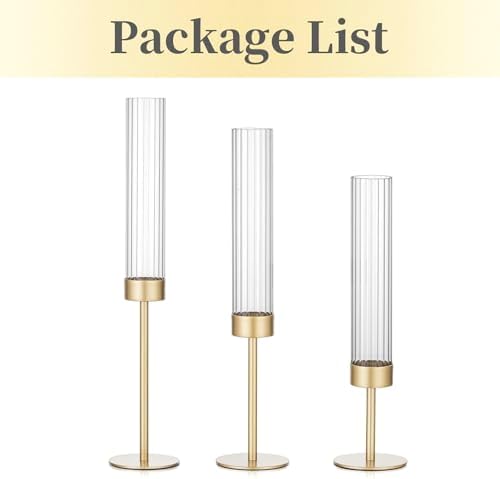 Hewory Gold Hurricane Candle Holders Set of 3