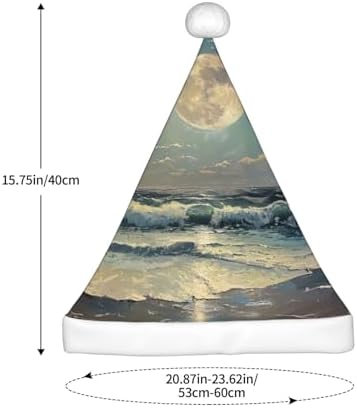 Moon and Sea Print Christmas Santa Hat Plush for Adults