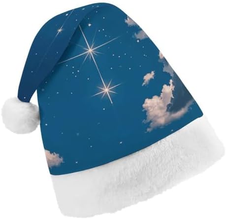 Santa Hat Navy Blue With Stars Christmas Party Headwear