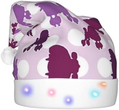 Purple Poodle Polka Dot Christmas Santa Hat for Adults