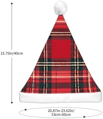 Plaid Red and Black Christmas Santa Hat Plush Light Up for Adults