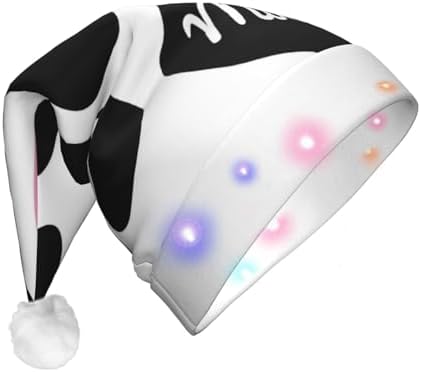 QINZHENG LED Santa Hat with Milk Cow Print for Christmas Party