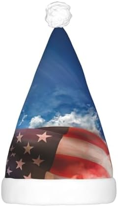 USA Flag Eagle Art Print Light Up Santa Hat for Adults