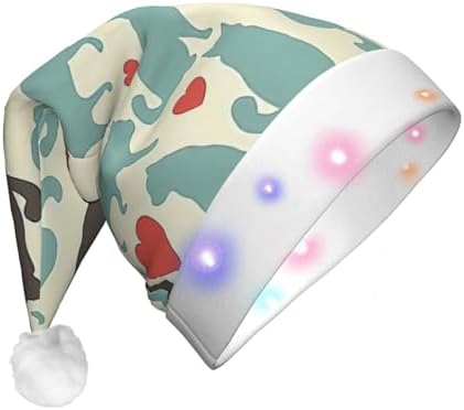 QINZHENG LED Kitty Print Christmas Santa Hat for Adults