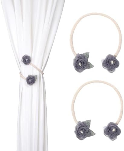 Handmade Artificial Rose Flower Curtain Holdbacks Gray