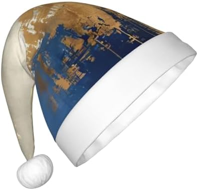 Gold Blue White Print Christmas Santa Hat Small Size 1