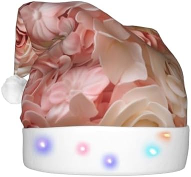 Beautiful Flower Cake3 Print Christmas Santa Hat Plush Light Up for Adult