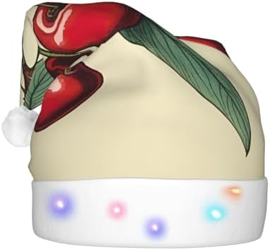 QINZHENG Red Cherry Print LED Santa Hat for Adults