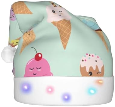 Ice Cream Cones Christmas Santa Hat Plush LED Light Up for Adults