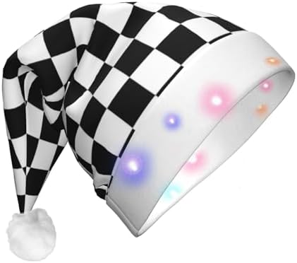 QINZHENG LED Black and White Checkered Santa Hat for Christmas Halloween Party