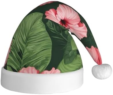 QINZHENG Velvet Santa Hat with Hibiscus Flowers Print