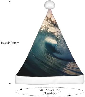 Beautiful Ocean Waves Print Christmas Santa Hat Plush for Adult