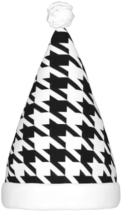 Houndstooth Black Print Christmas Santa Hat Plush Light Up Funny Adult Party Hat