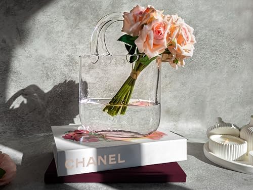 OLEEK Glass Purse Vase - 10 Inch Blue Centerpiece Decor