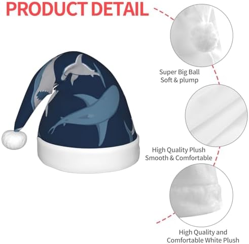 Ocean Shark Print Christmas Santa Hat Small Size