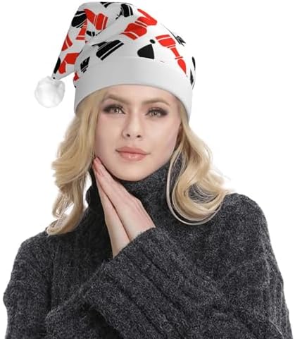 Chess Pattern Christmas Santa Hat Plush Light Up for Adults