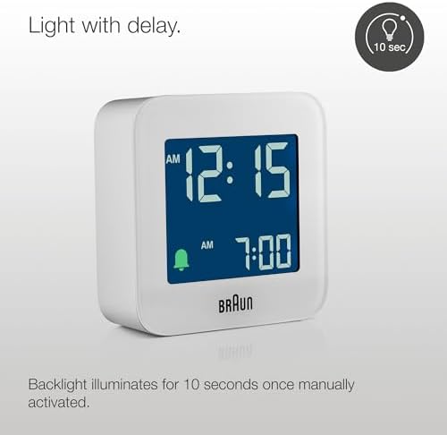 Braun Digital Travel Alarm Clock with Snooze and Negative LCD Display