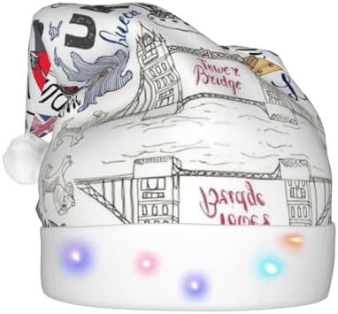 I Love London Print LED Christmas Santa Hat Plush