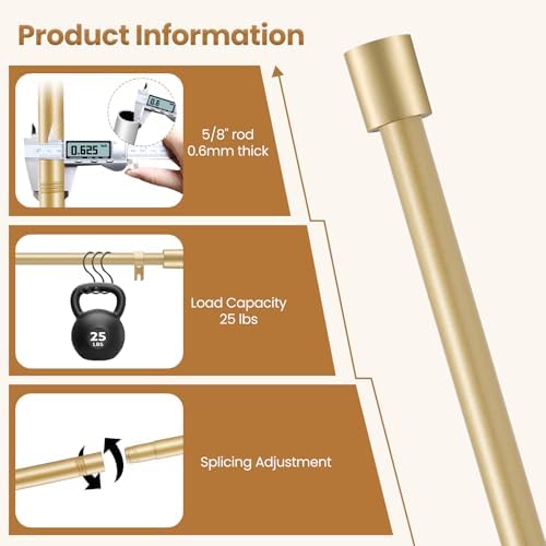 Vikarler 58 Inch Gold Curtain Rod 2 Pack Adjustable