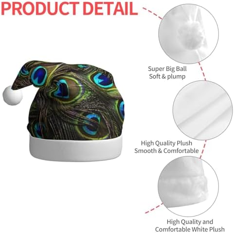 QINZHENG Peacock Print Santa Hat Christmas Gift for Women