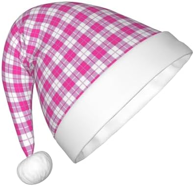 Pink Plaid Christmas Santa Hat Small Size Plush Funny Holiday Headwear