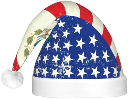 Mexican American Flag Print Santa Hat with LED Light Up