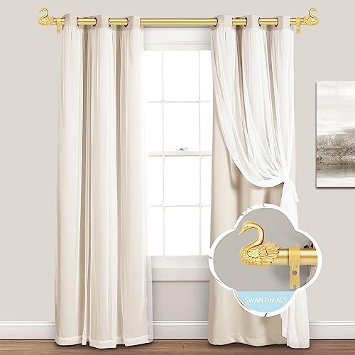 TANGWIN Gold Farmhouse Curtain Rod with Swan Finials