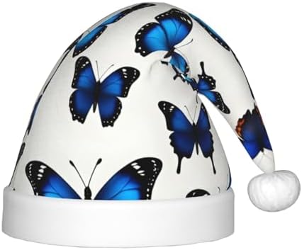 Many Blue Butterfly Print Christmas Santa Hat Small Size