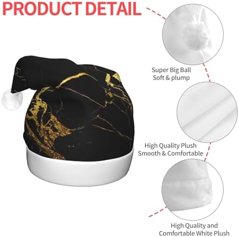 QINZHENG LED Black and Gold Santa Hat for Christmas Party