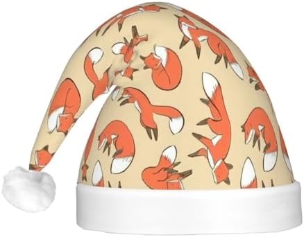Many Foxes Print Christmas Santa Hat Plush Light Up for Adults