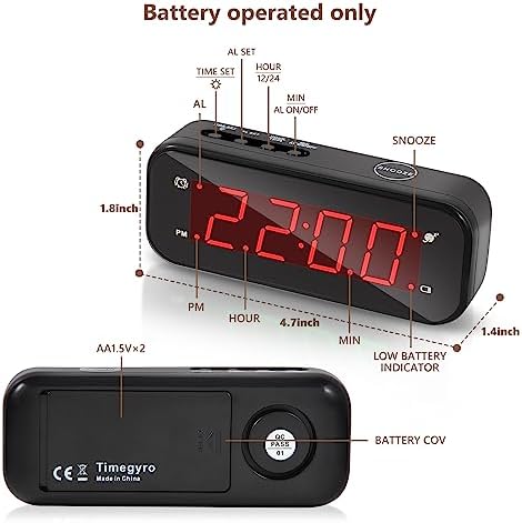 Small Digital Travel Alarm Clock with Snooze and Adjustable Brightness