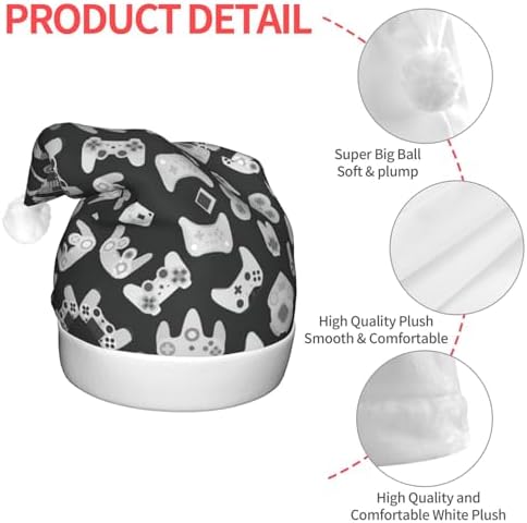 Game Controller Print Christmas Santa Hat Plush Light Up Funny Adult Hat