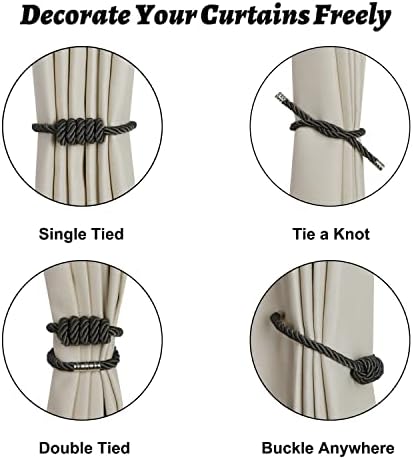 BEL AVENIR Magnetic Curtain Holdbacks 4 Pack Charcoal