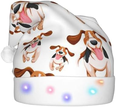 Cartoon Pug Print Light Up Santa Hat For Adults