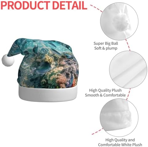 Marine Life Print Christmas Santa Hat Plush Funny for Adults