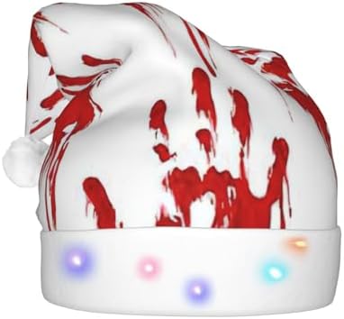 QinZheng LED Bloody Handprints Christmas Santa Hat for Adults