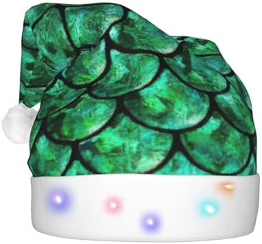 Green Fish Scales Christmas Hat For Adults Unisex LED Beanie
