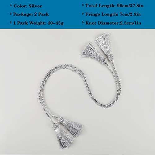 Elegant Curtain Tiebacks with Tassel Grey 2 Pack