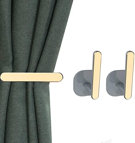 2PCS Gold Curtain Holders with Self Adhesive Hooks