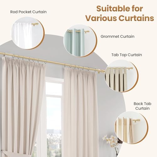 Vikarler 58 Inch Gold Curtain Rod 2 Pack Adjustable