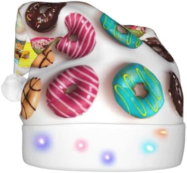 Doughnut Flavors Christmas Santa Hat Plush Light Up Adult Party Hat
