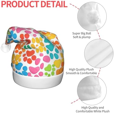 Bear Paw Print Christmas Santa Hat Plush Light Up Funny Adult Hat