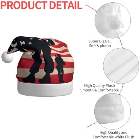 US Military Soldiers Patriotic Christmas Santa Hat Plush for Adults