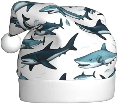 Shark Pattern Christmas Santa Hat Plush Funny Adult Headwear