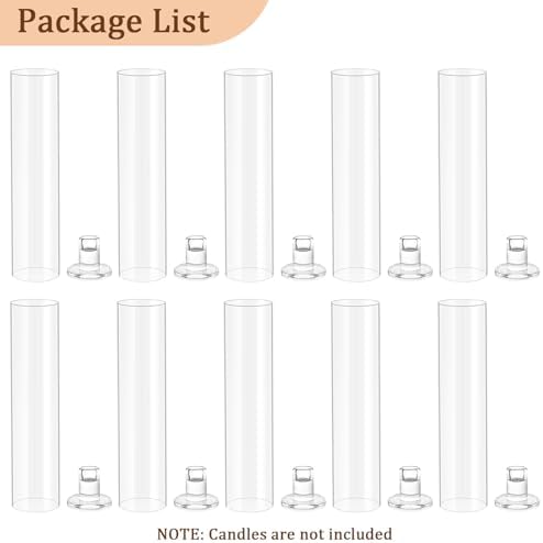 Vivirenoir Hurricane Candleholders 10 Pcs Glass Taper Candles