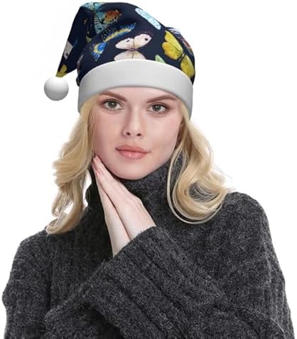 QinZheng Leaf Butterfly Print Santa Hat for Women